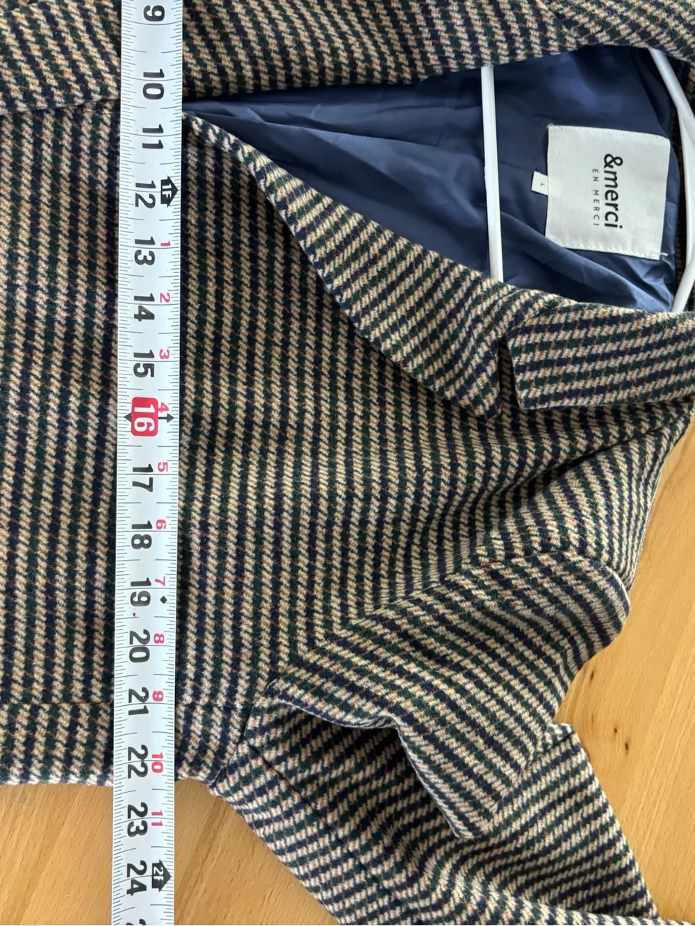 & Merci Tweed Blazer Jacket Brown Navy Houndstooth Lined Women’s Size Large